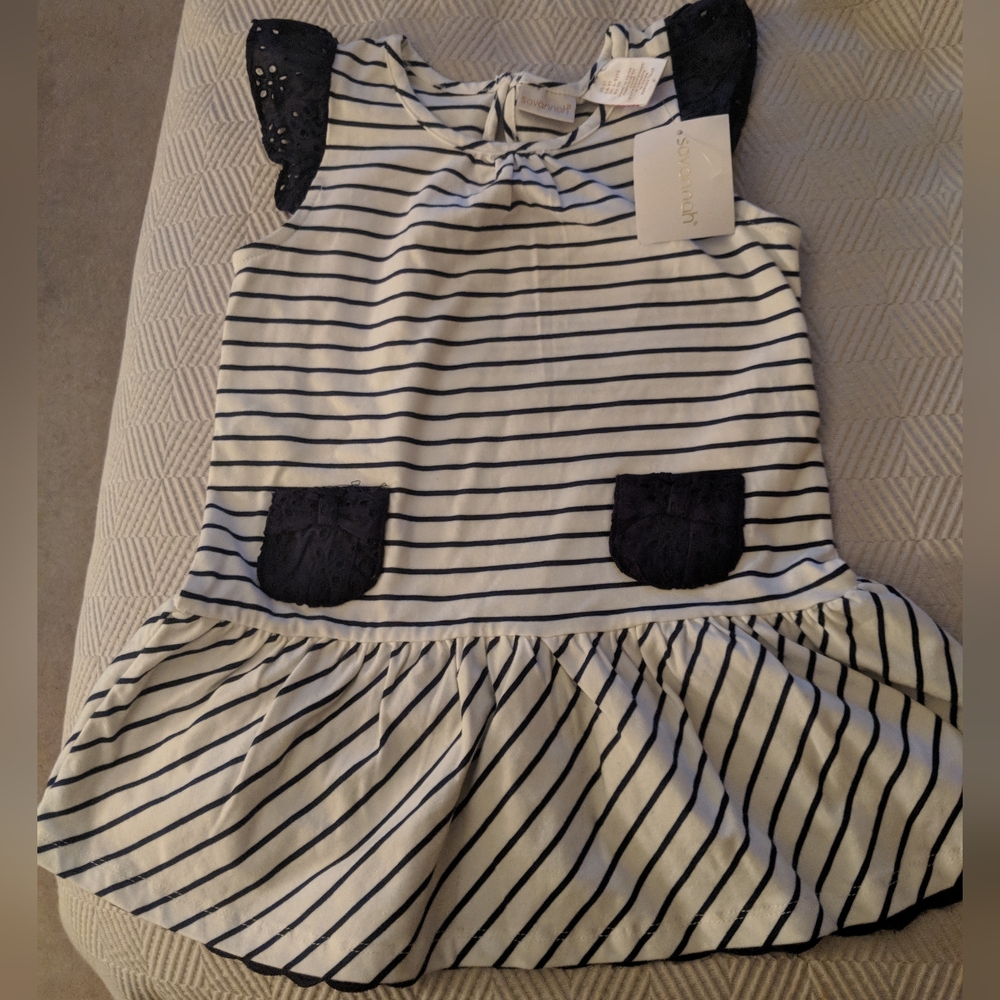 NWT Savannah Navy and White Striped Kids Dress Size 4-5 Yrs.
